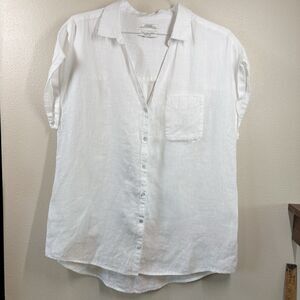 Rachel Zoe Linen Short Sleeve Button Down Shirt White Minimalist Size XL
